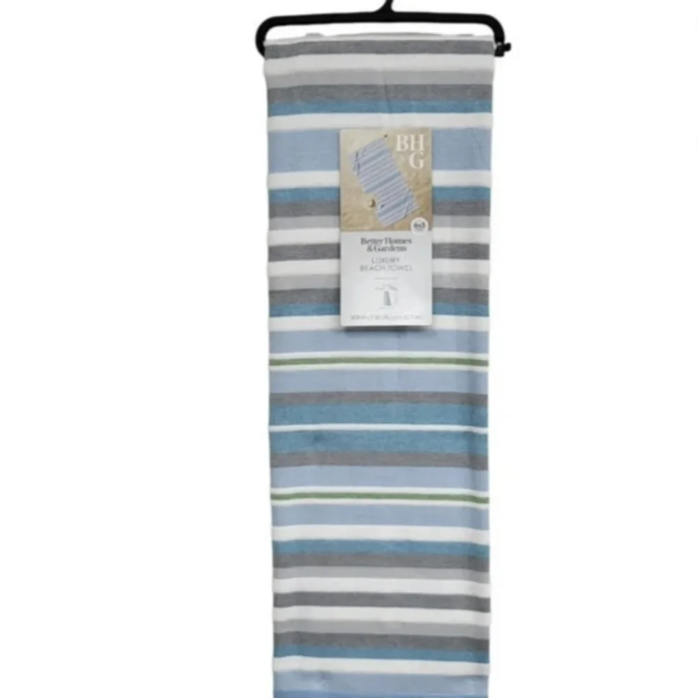 New Better Homes And Gardens Blue and Gray Luxury Striped  Beach Towel
